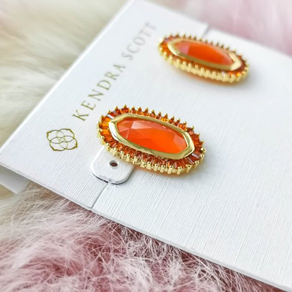 Kendra Scott Gold Baguette Ellie Red Mix Stud Earrings - Picture 2 of 3